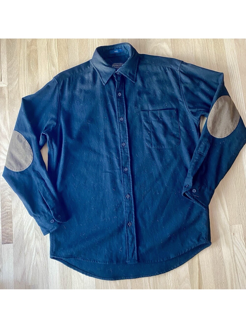 Pendleton Mens Black Wool Trail Shirt Vintage Small Elbow Patch Button Down